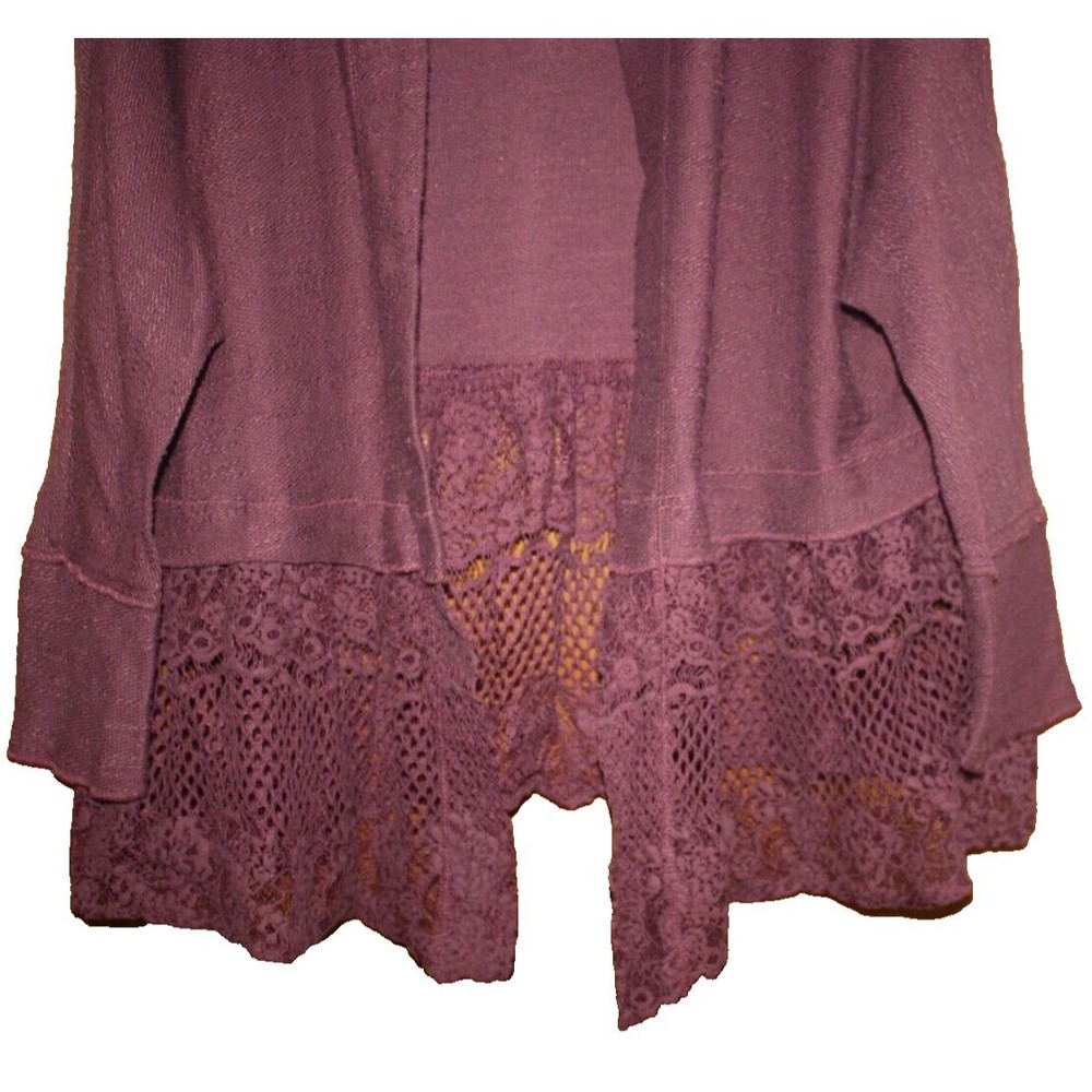 Knox Rose LS Cardigan Sweater Womens Sz S Purple Lace Trim Open Front GUC - Picture 3 of 7